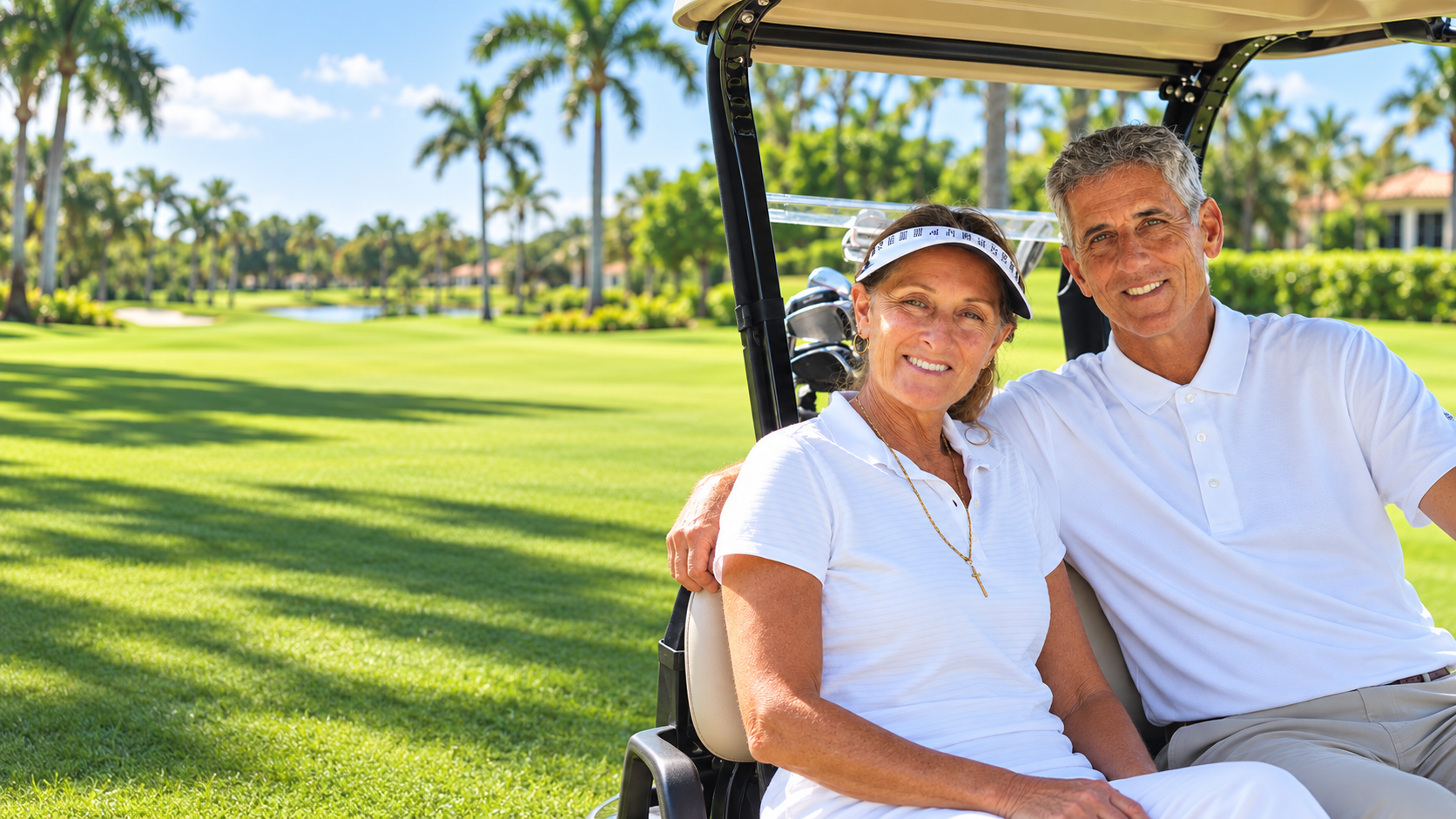Stephen and Michele Conte together in a golf cart